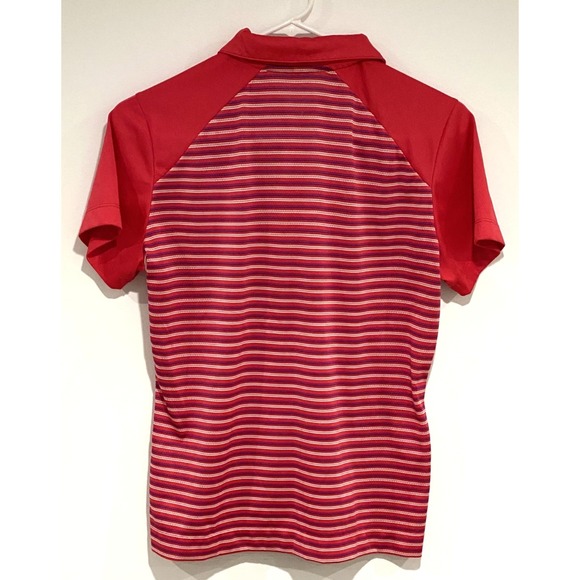 Nike Golf Polo Women's Size M Shirt Short Sleeve Striped Dri-Fit Red Swoosh - Picture 2 of 6